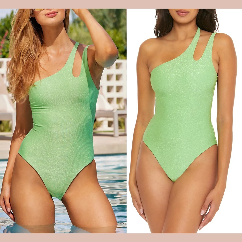 NWT $148 BECCA [ Medium ]‎ Glimmer Violet Asymmetrical One-Piece Sea Foam U1341